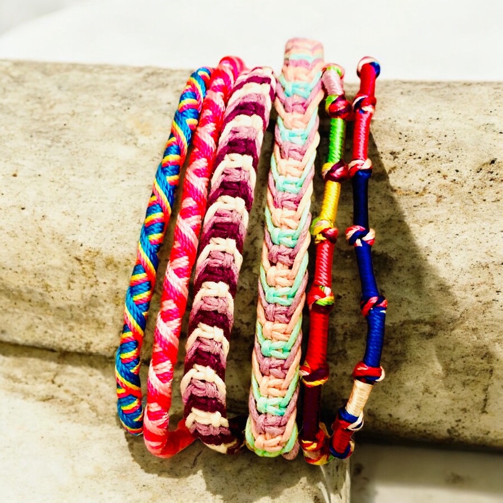 Lot of 6 Vibrant Multicolor Woven friendship Bracelet Set